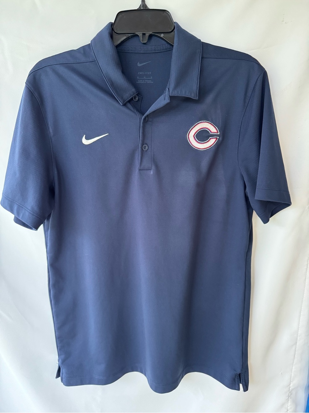 Nike Men’s Navy Blue Polo with White Swoosh and Red-Trimmed Logo
